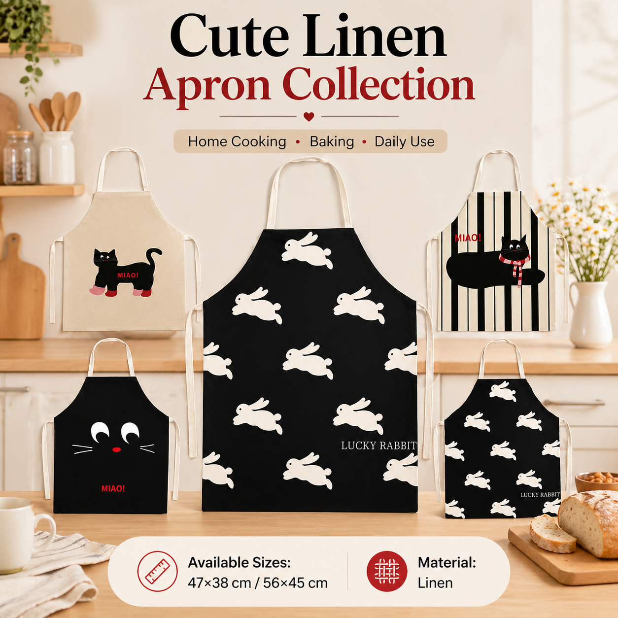 Kitchen Appliances In White - Cute Black Cat White Rabbit Linen