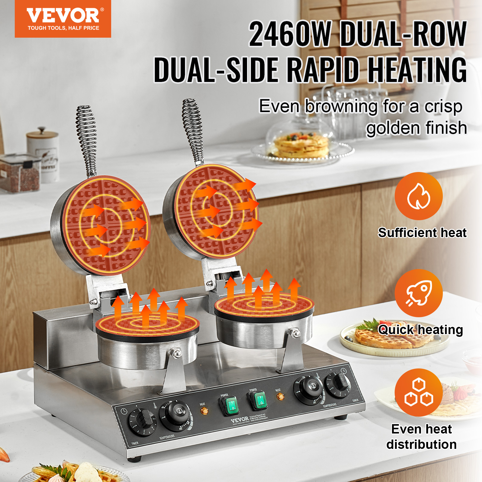 VEVOR Commercial Waffle Maker  - Waffle Iron Belgian のレビューと価格