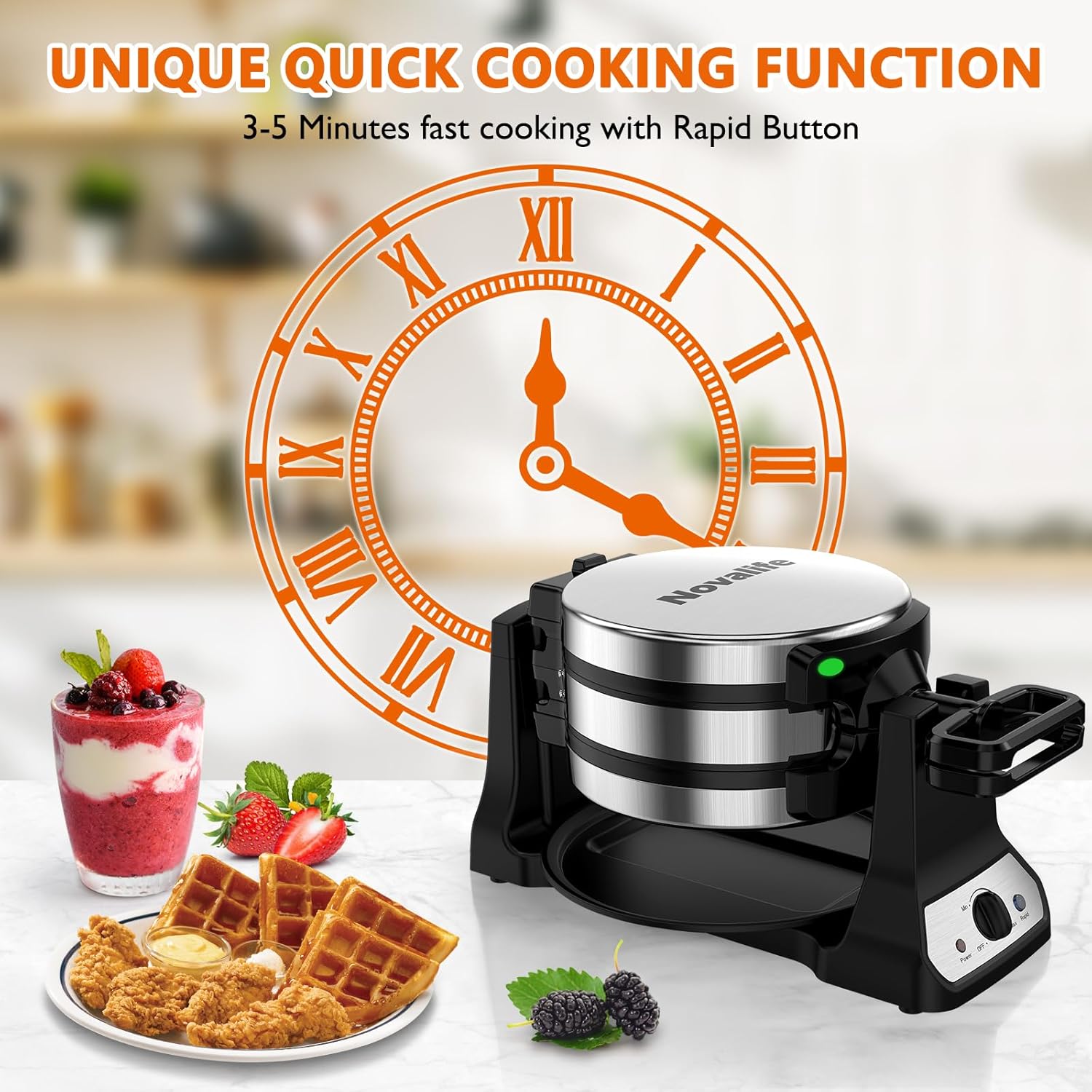 1400W Double Belgian Waffle Ma - Waffle Iron Belgian のレビューと価格