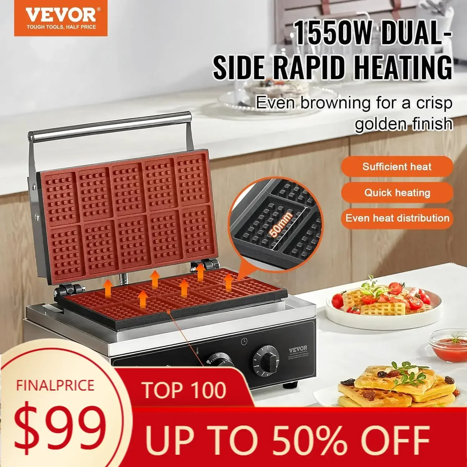 BestsellerVEVOR Premium Waffle - Waffle Iron Belgian のレビューと価格