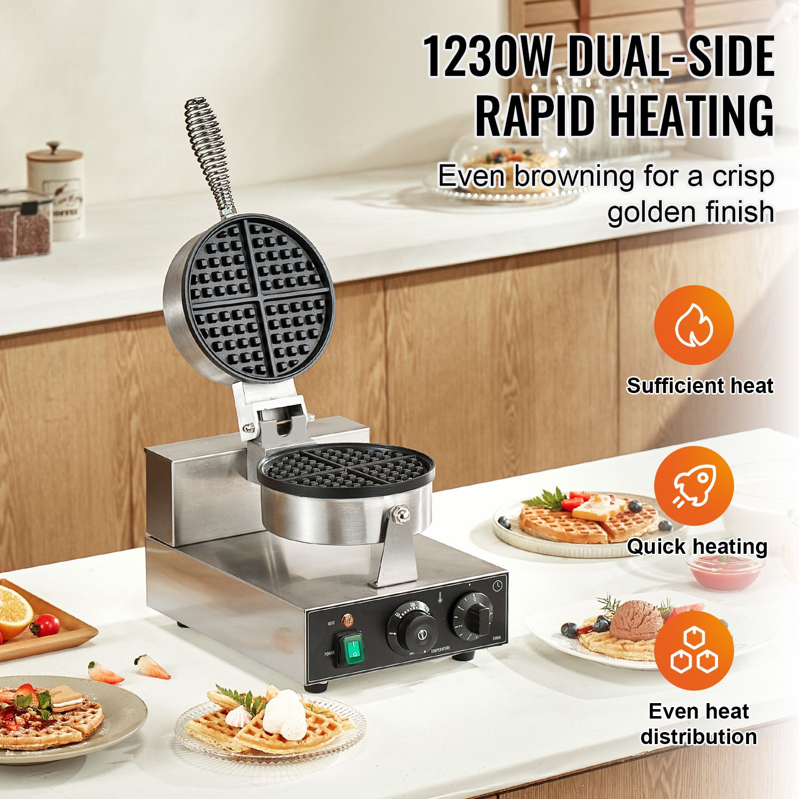 Commercial Waffle Maker, 1230W - Waffle Iron Belgian のレビューと価格